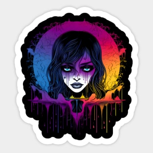 Cool Goth Girl Rainbow Neon Colors Rave Design Sticker